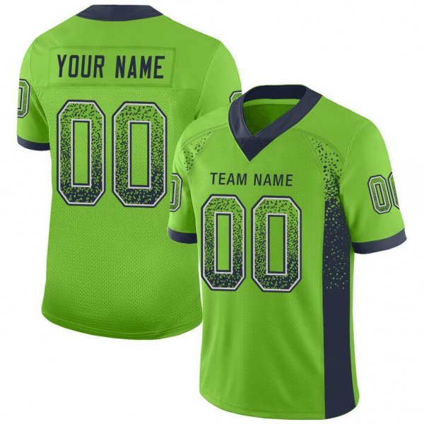 Men's Custom Neon Green Navy-Gray Mesh Drift Fashion Football Jersey