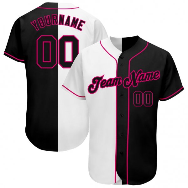 Men's Custom White-Black Pink Authentic Split Fashion Baseball Jersey