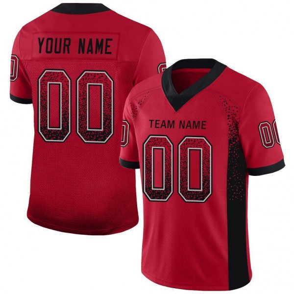 Men's Custom Red Black-Gray Mesh Drift Fashion Football Jersey